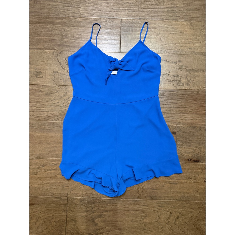 Lush Women Cobalt Blue‎ Tie Front Ruffle Hem Romper P6427-I Size Large